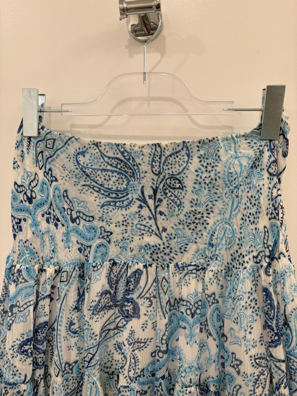 Lauren Ralph Lauren Blue Silk Chiffon Paisley Tiered Peasant Skirt Size SP - Picture 4 of 12